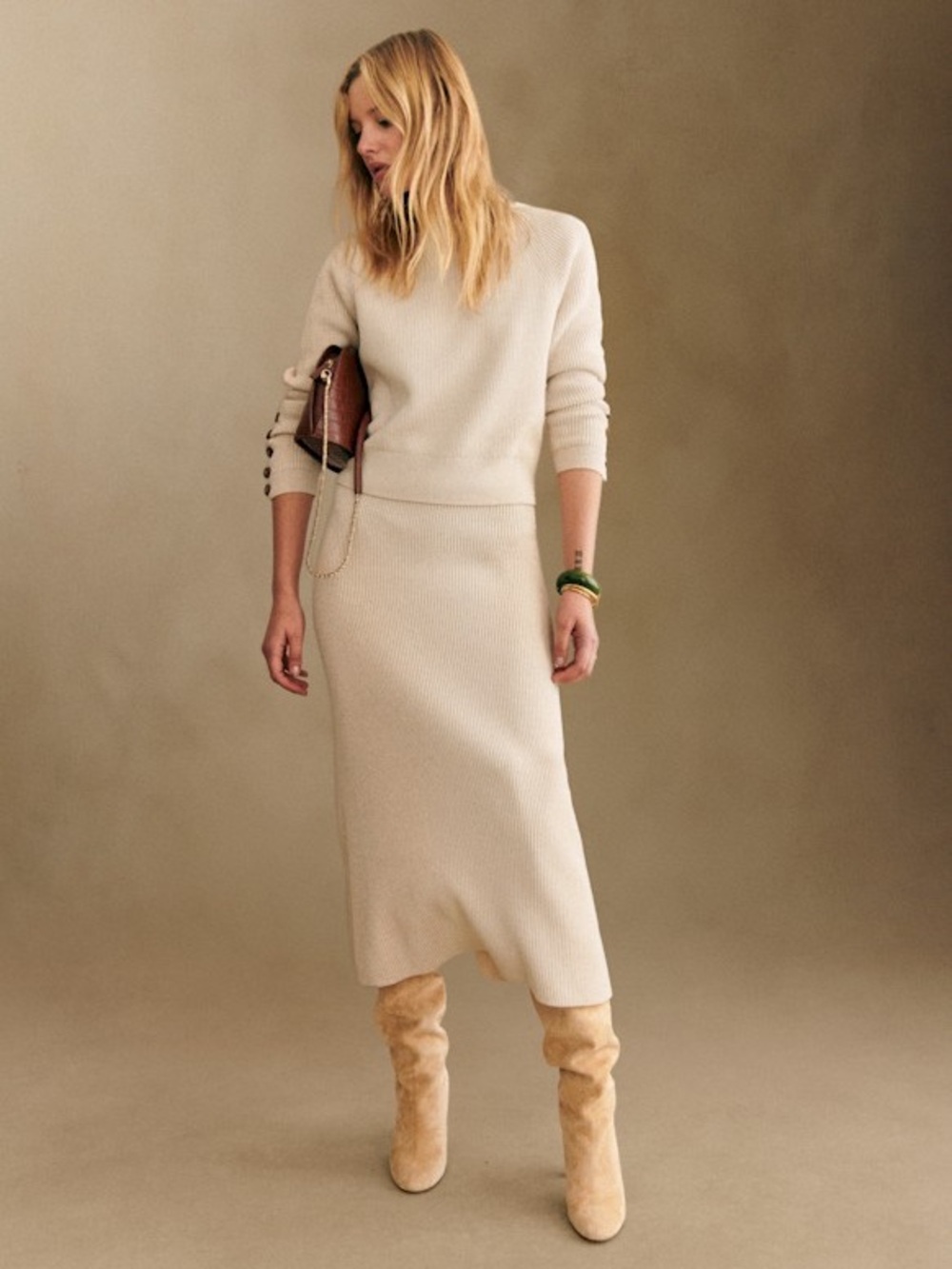 La Maille Sezane Naelle Ribbed Knit Skirt Women’s Size XS In Beige